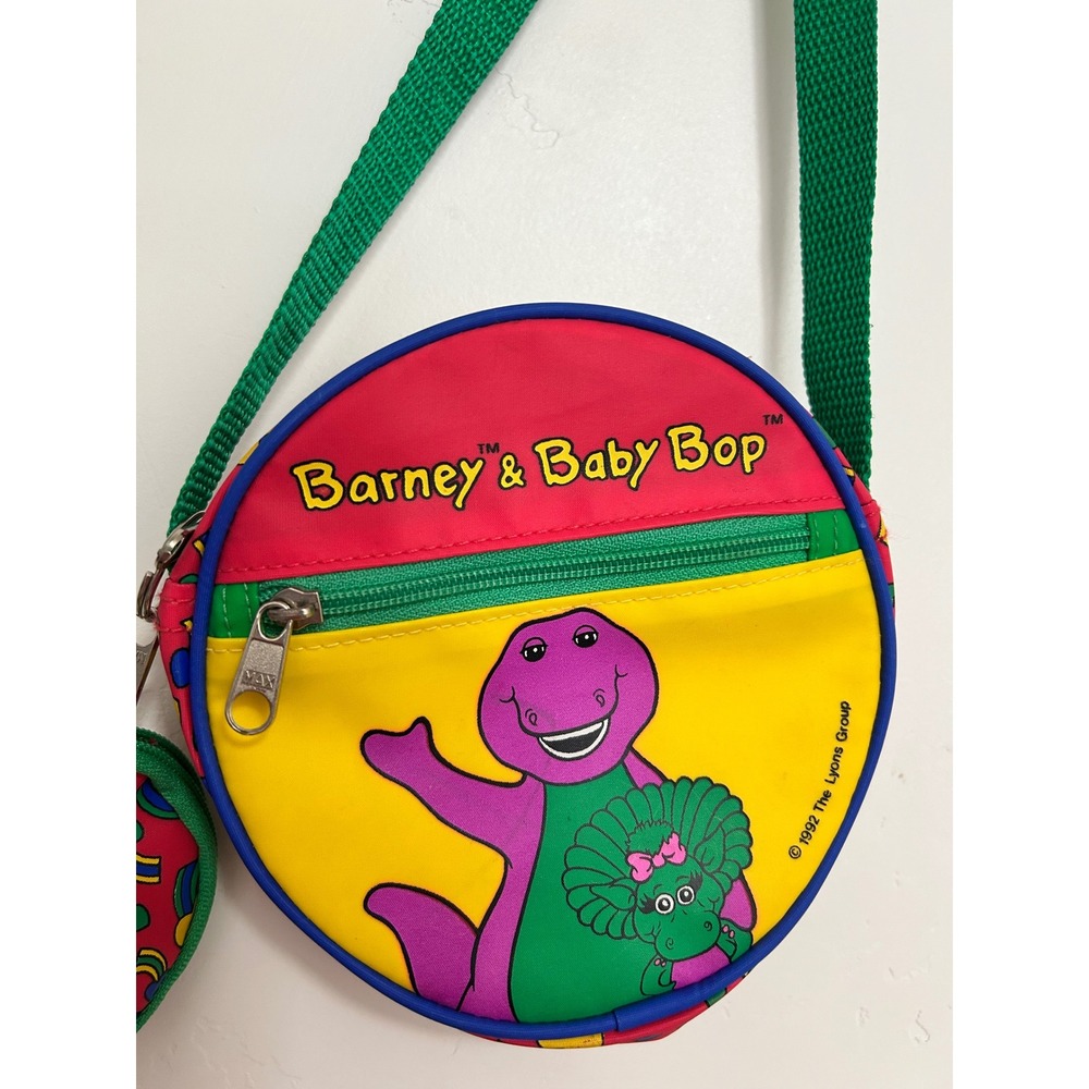 Vintage 1992 Barney & Baby Bop Round Crossbody Purse with Coin Pouch Yellow‎ 90s